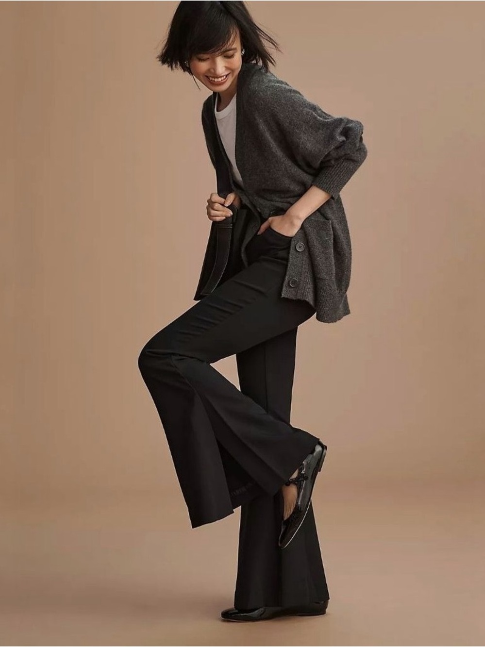 Anthropologie Maeve Black Slim Sleek Mega Flare High Waistef Pants Size 12